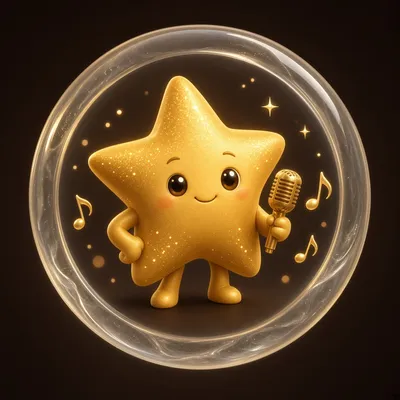 Astra, the Astra Songs mascot: a golden star singing into a microphone